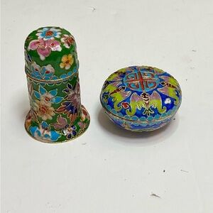 Vintage Floral Cloisonné Enameled  Toothpick and Trinket Holder